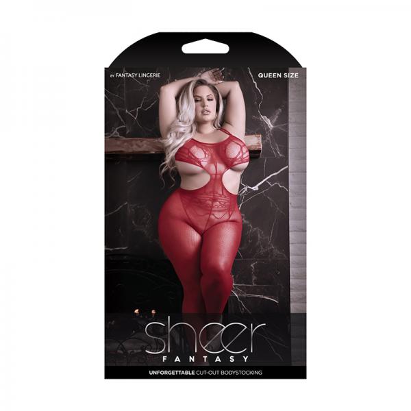 Fantasy Lingerie Sheer Unforgettable Cut-out Bodystocking Red Queen Size Sex Toy Product