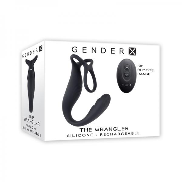 Gender X The Wrangler Rechargeable Silicone Vibrating C-ring With Remote Black Sex Toy Product
