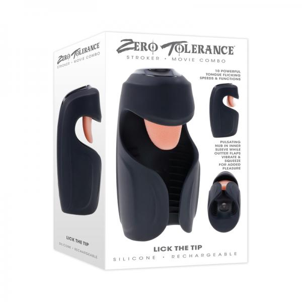 Zero Tolerance Lick The Tip Rechargeable Vibrating Thumping Stroker Silicone Black Sex Toy Product