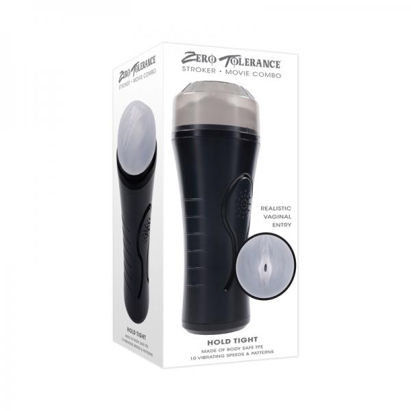 Zero Tolerance Hold Tight Rechargeable Vibrating Squeezeable Cannister Stroker Tpe Black/clear Sex Toy Product