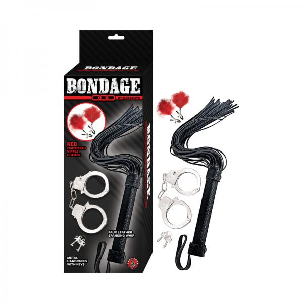Bondage By Nasstoys Whip, Feather And Cuffs Red Sex Toy Product
