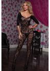 Crochet 3/4 Sleeve Bodystocking Black O/S Sex Toy Product