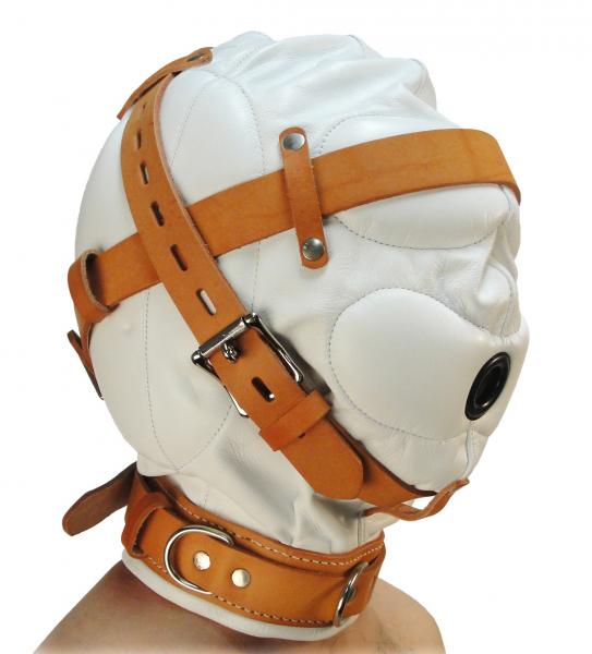 Total Sensory Deprivation White Leather Hood Medium/Large Sex Toy Product