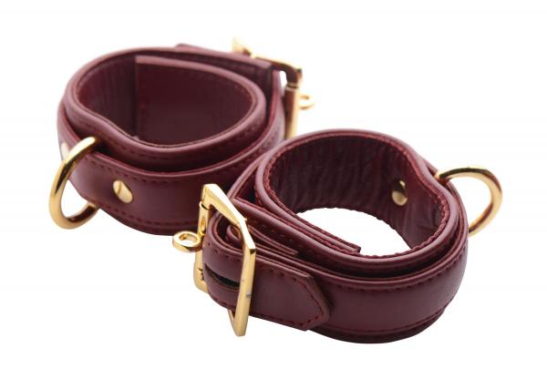 Strict Leather Burgundy Locking Wrist Cuffs Sex Toy Product