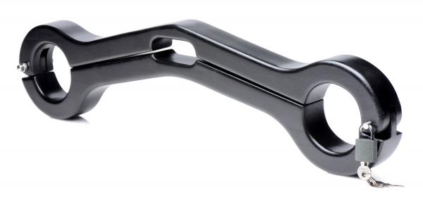 Balls To Wrist Humbler Black Wooden Restraint Sex Toy Product