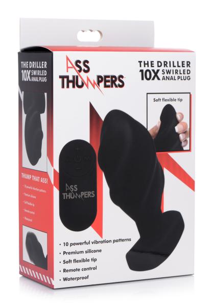 The Driller 10x Swirled Silicone Remote Control Vibrating Butt Plug Sex Toy Product