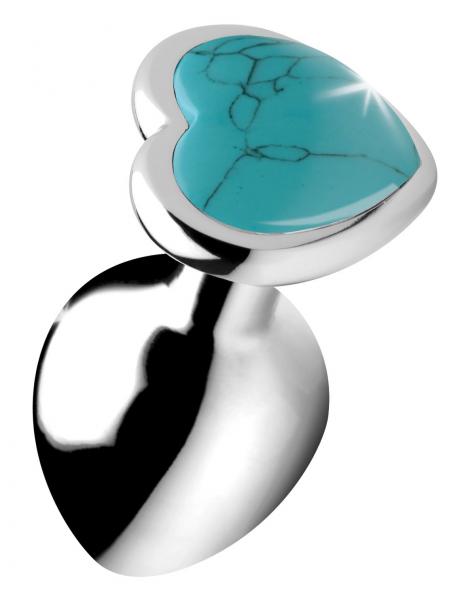 Authentic Turquoise Gemstone Heart Anal Plug - Medium Sex Toy Product