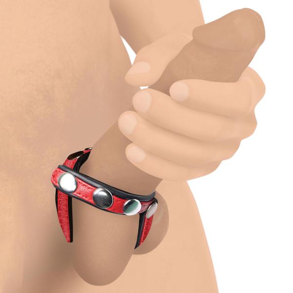 Leather Snap-on Cock Harness - Red Sex Toy Product