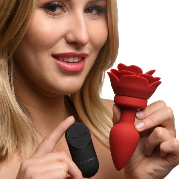 28x Silicone Vibrating Rose Anal Plug With Remote - Medium Sex Toy Product