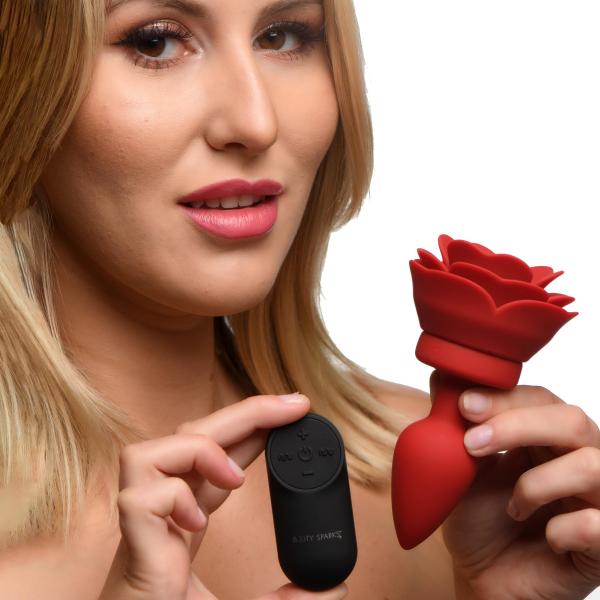 28x Silicone Vibrating Rose Anal Plug With Remote - Small Sex Toy Product