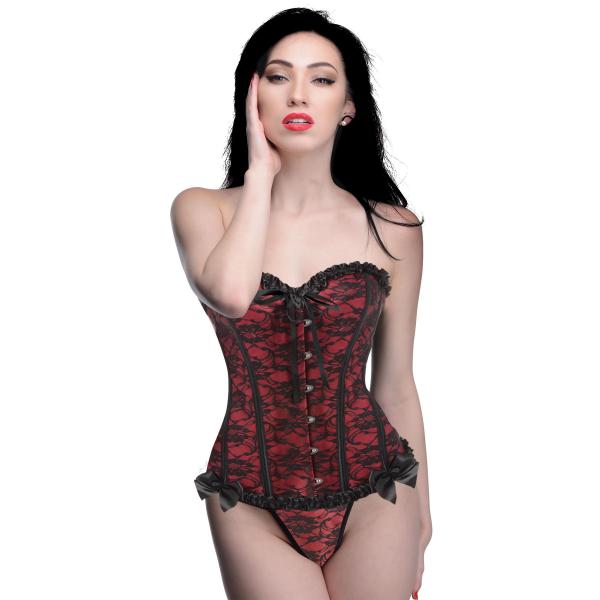 Scarlet Seduction Lace-up Corset And Thong - Medium Sex Toy Product