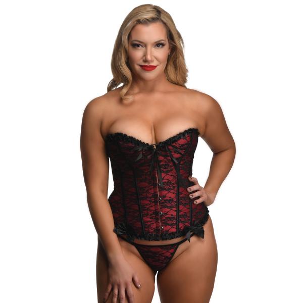Scarlet Seduction Lace-up Corset And Thong - Xl Sex Toy Product