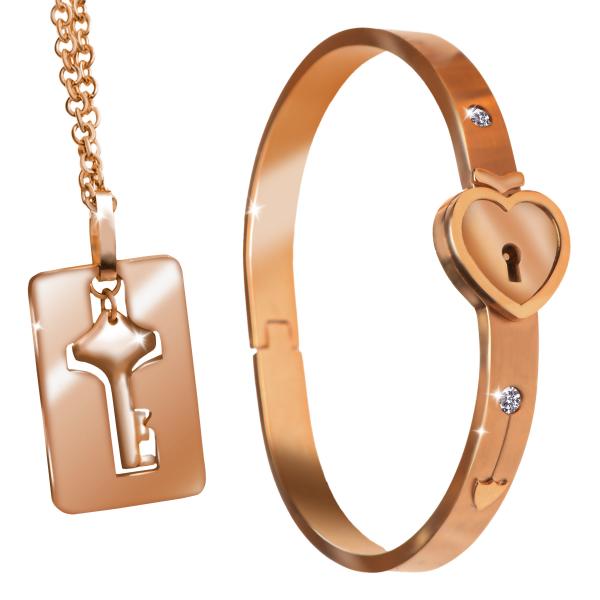 Cuffed Locking Bracelet And Key Necklace - Rose Gold Sex Toy Product