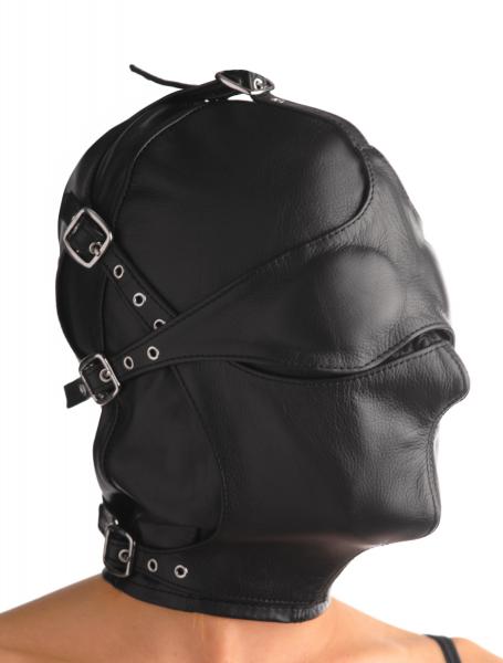 Asylum Leather Hood With Removable Blindfold And Muzzle- M/L Sex Toy Product