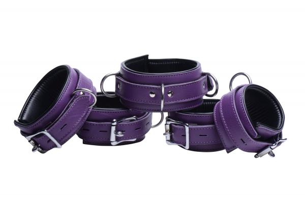Purple 5 Piece Locking Leather Bondage Set Sex Toy Product