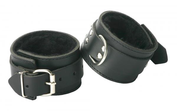 Strict Leather Fur Lined Wrist Cuffs Sex Toy Product
