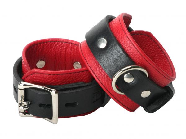 Strict Leather Deluxe Black And Red Locking Wrist Cuffs Sex Toy Product