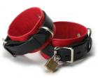 Strict Leather Deluxe Black And Red Locking Ankle Cuffs Sex Toy Product