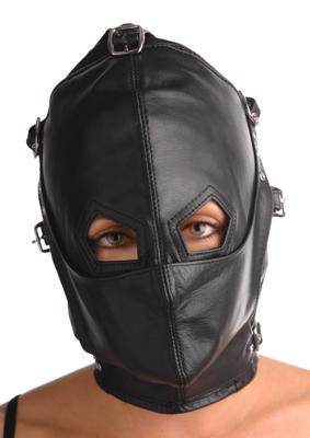 Asylum Leather Hood With Removable Blindfold And Muzzle- Sm Sex Toy Product