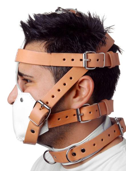 White And Tan Hospital Style Leather Muzzle Sex Toy Product