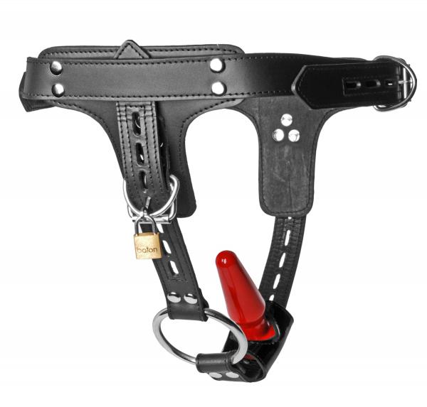 Premium Locking Leather Cock Ring And Anal Plug Harness Sex Toy Product