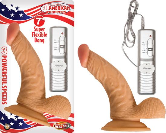 All American Whopper Vibrating 7 inches Dildo, Balls Beige Sex Toy Product