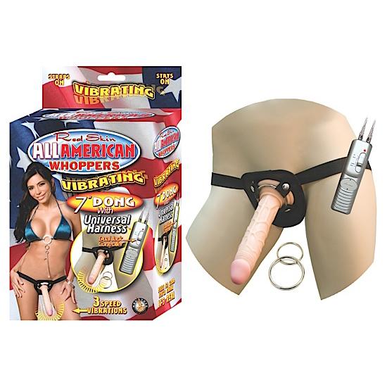 All American Whoppers Vibrating Dong Universal Harness 7 Inch Beige Sex Toy Product