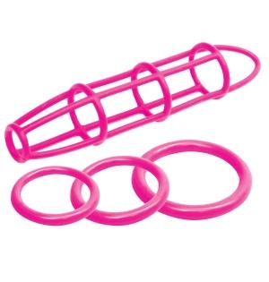 Neon Silicone Cage And Love Ring Set Pink