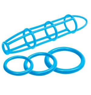 Neon Silicone Cage And Love Ring Set Blue