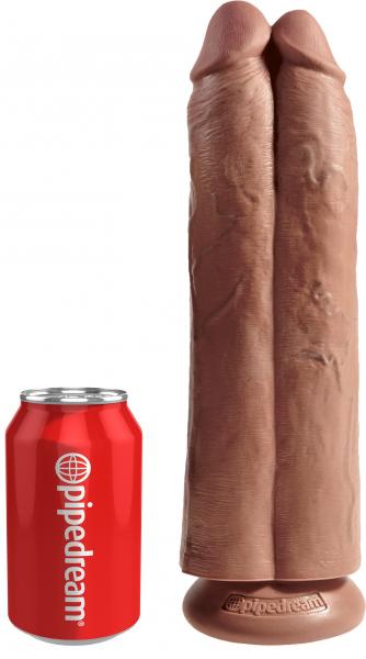 King Cock 11" Two Cocks One Hole - Tan Sex Toy Product