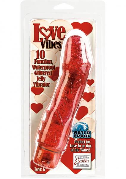 LOVE VIBES LOVE G 10 FUNCTION WATERPROOF GLITTERED JELLY VIBRATOR 7.25 INCH RED Sex Toy Product