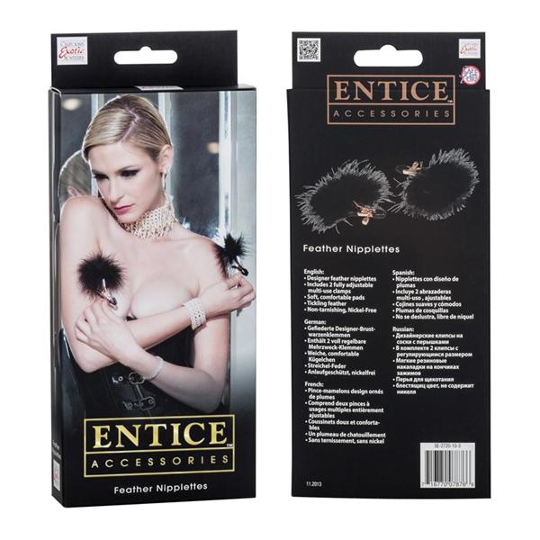 Entice Feather Nipplettes Nipple Clamps Black Sex Toy Product