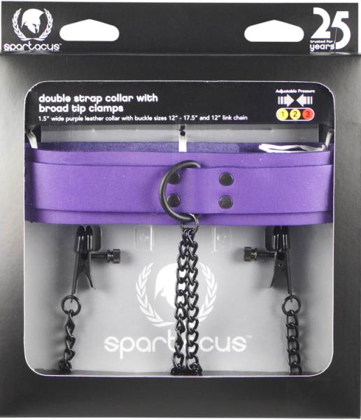 Crave Leather Collar With Broad Tip Nipple Clamps Purple Sex Toy Product