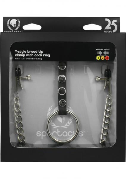 Y Style Adjustable Broad Tip Nipple Clamps With Cock Ring Silver Sex Toy Product