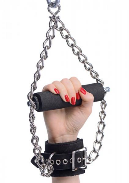 Fur Lined Nubuck Leather Suspension Cuffs with Grip Sex Toy Product