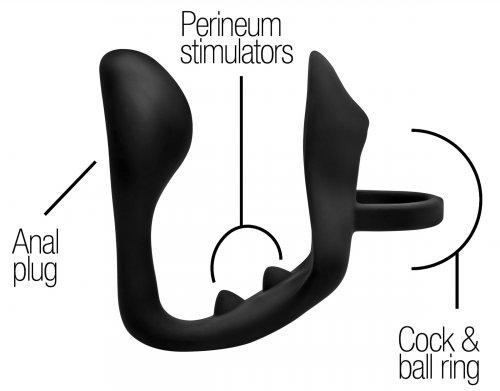 Excursion Silicone Triple Stim Anal Plug With Cock And Ball Ring Sex Toy Product