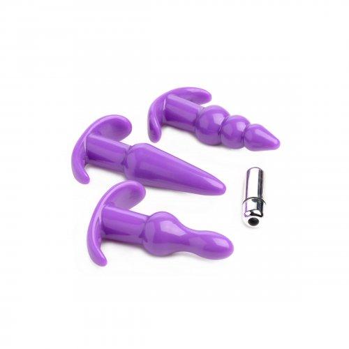 Trinity Vibes 4 Piece Vibrating Anal Plug Set Purple Sex Toy Product