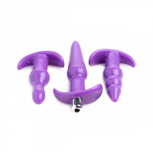 Trinity Vibes 4 Piece Vibrating Anal Plug Set Purple Sex Toy Product