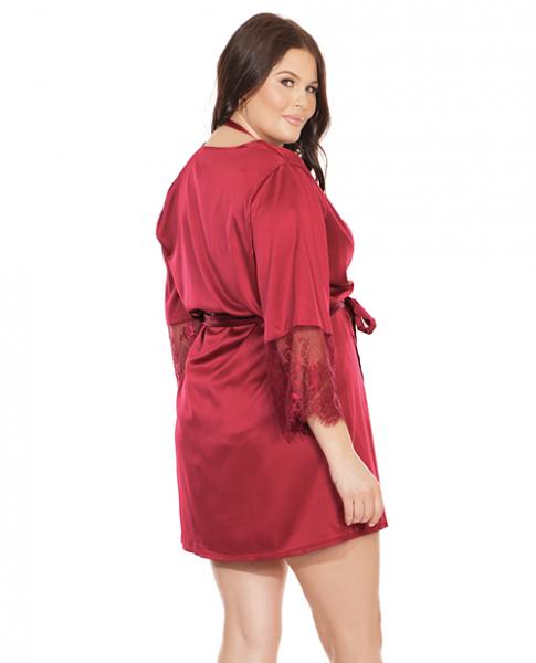 Satin Robe Lace Details Sleeves Red OS/XL Image 3
