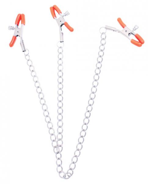 Triple Your Pleasure Nipple & Clitoral Clamps Chain Sex Toy Product