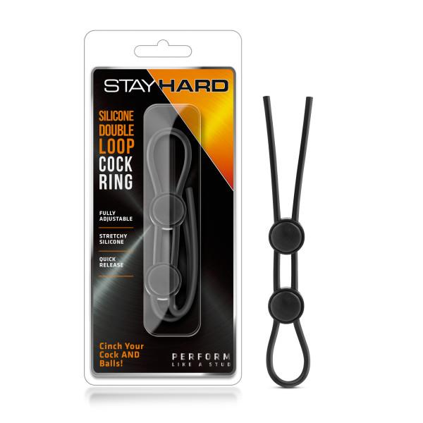 Stay Hard Silicone Double Loop Cock Ring Black Sex Toy Product