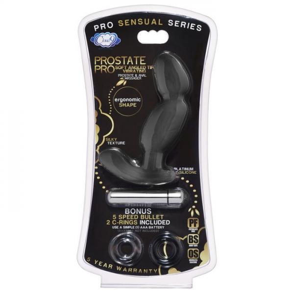 Pro Sensual Soft Angled Tip Anal Prostate Massager Black Bonus C Rings Sex Toy Product