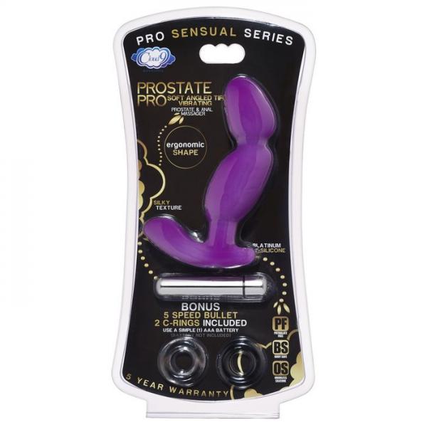 Pro Sensual Soft Angled Tip Anal Prostate Massager Purple Bonus C Rings Sex Toy Product