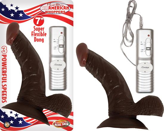 All American Whopper Vibrating Dong, Balls 7 inches Brown Sex Toy Product
