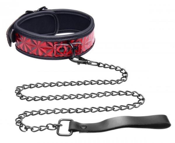 Crimson Tied Collar With Leash Red Black Sex Toy Product