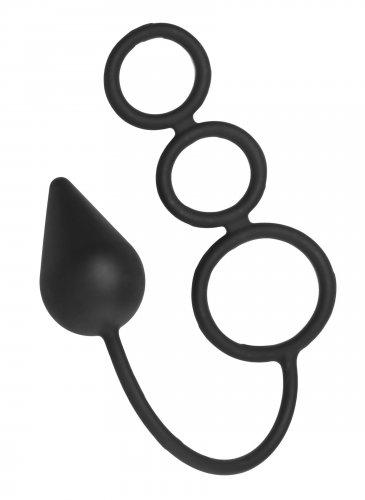 Triple Threat Silicone Tri Cock Ring With Anal Plug  Sex Toy Product