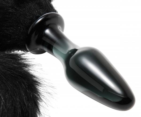 Tailz Midnight Fox Glass Butt Plug With Tail Black Sex Toy Product