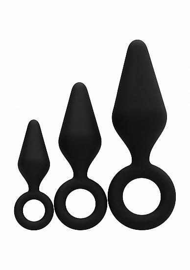 Silicone Butt Plug Set Black 3 Sizes Sex Toy Product