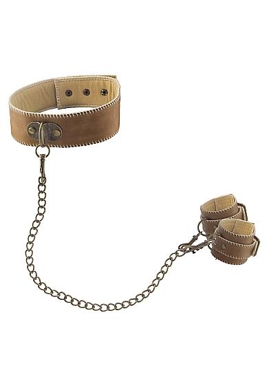 Ouch Collar With Handcuffs Brown Sex Toy Product