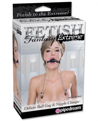 Deluxe Ball Gag And Nipple Clamps Black O/S	 Sex Toy Product